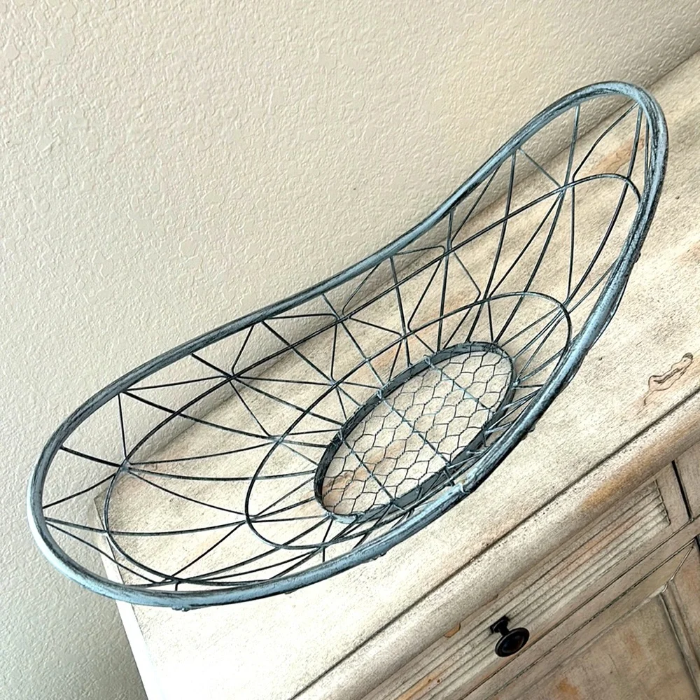Pier 1  Boho Farmhouse large metal open metal weave oblong bowl